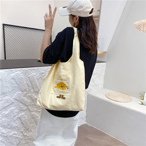 Small Fresh Canvas Bag Women's New Goose Yellow Wide Shoulder Strap Large Capacity Casual Shoulder Handbag