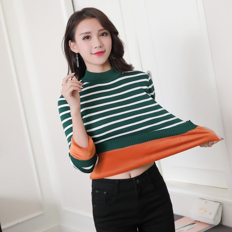 Women Thick Warm Sweaters Thermal Underwear Long Johns Solid O-neck Velvet Jumper Sweaters For Women Winter