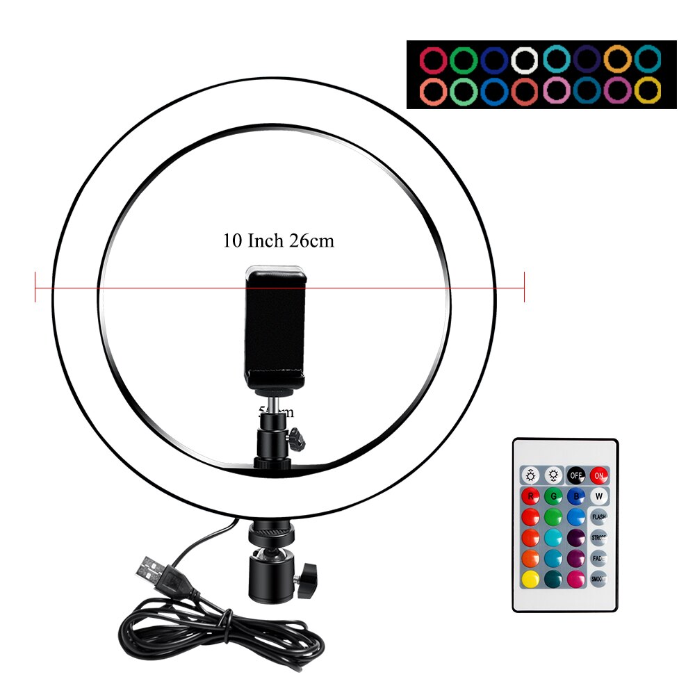 10 Inch Rgb Video Light 16Colors Rgb Ring Lamp For Phone With Remote Camera Studio Large Light Led 48" Stand 160Cm For Youtuber