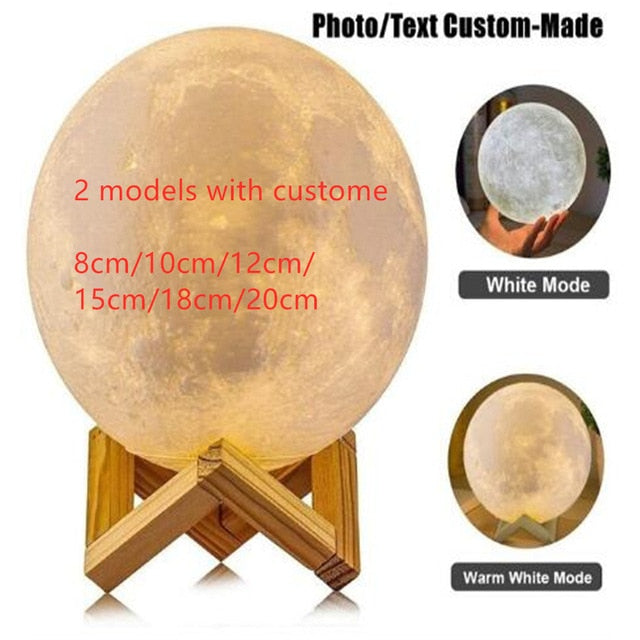 3D Print Moon Lamp Night Light Photo Custom