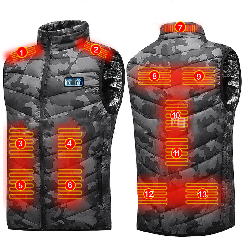 13 Area Intelligent Heating Vest Waistcoat Male Winter Electric Heating Suit USB Constant Temperature Heating Vest