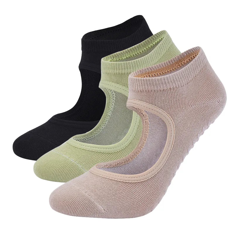 Women High Quality Pilates Socks Anti-Slip Breathable Backless Yoga Socks Ankle Ladies Ballet Dance Sports Socks