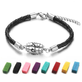 Trendy Aromatherapy High Quality Black Leather Diffuser Bracelet Vintage Hollow Out Charms Perfume Essential Oil Locket Bracelet