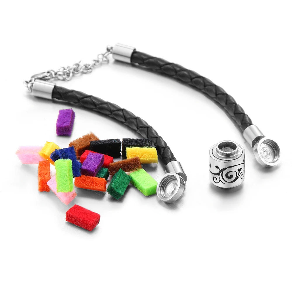 Trendy Aromatherapy High Quality Black Leather Diffuser Bracelet Vintage Hollow Out Charms Perfume Essential Oil Locket Bracelet