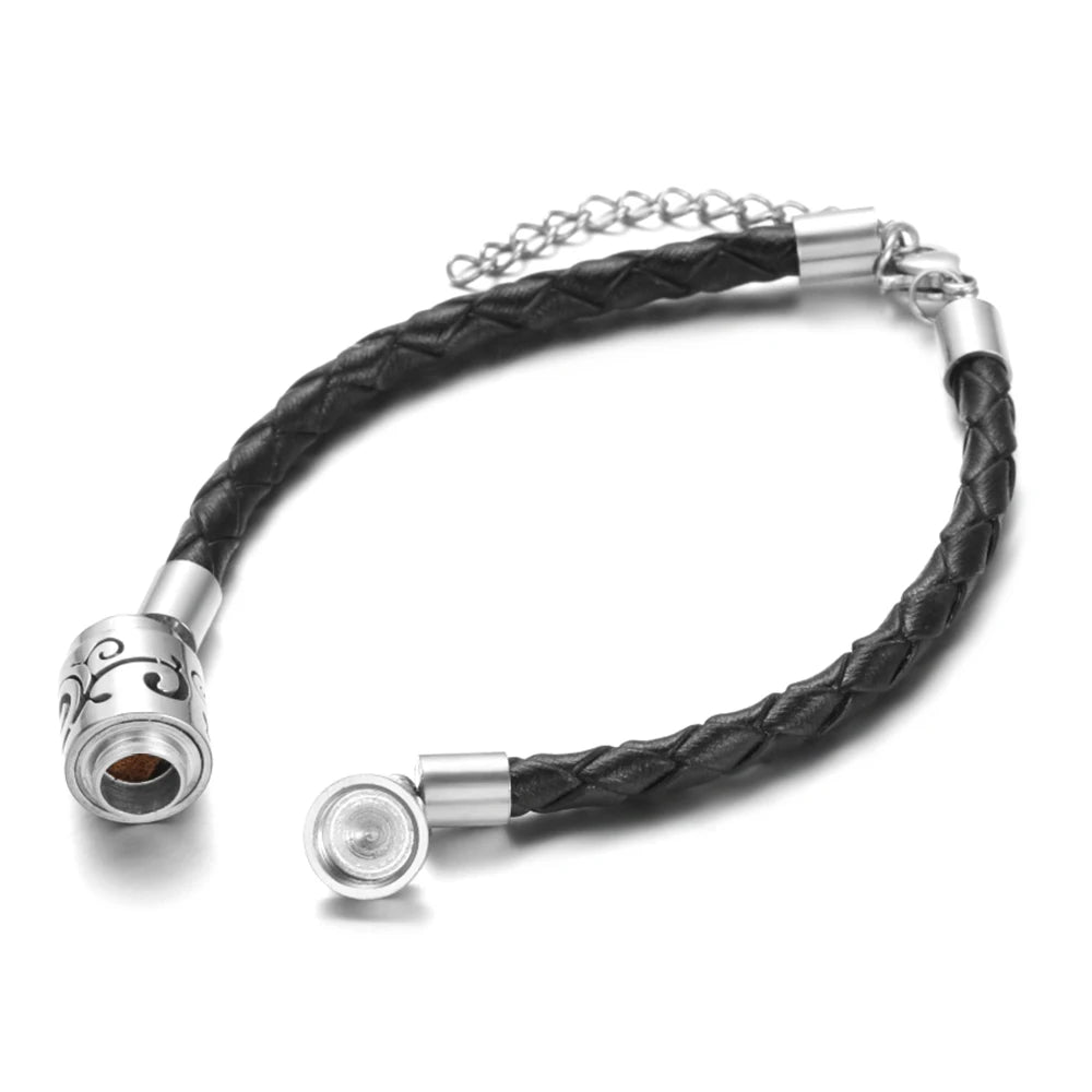 Trendy Aromatherapy High Quality Black Leather Diffuser Bracelet Vintage Hollow Out Charms Perfume Essential Oil Locket Bracelet