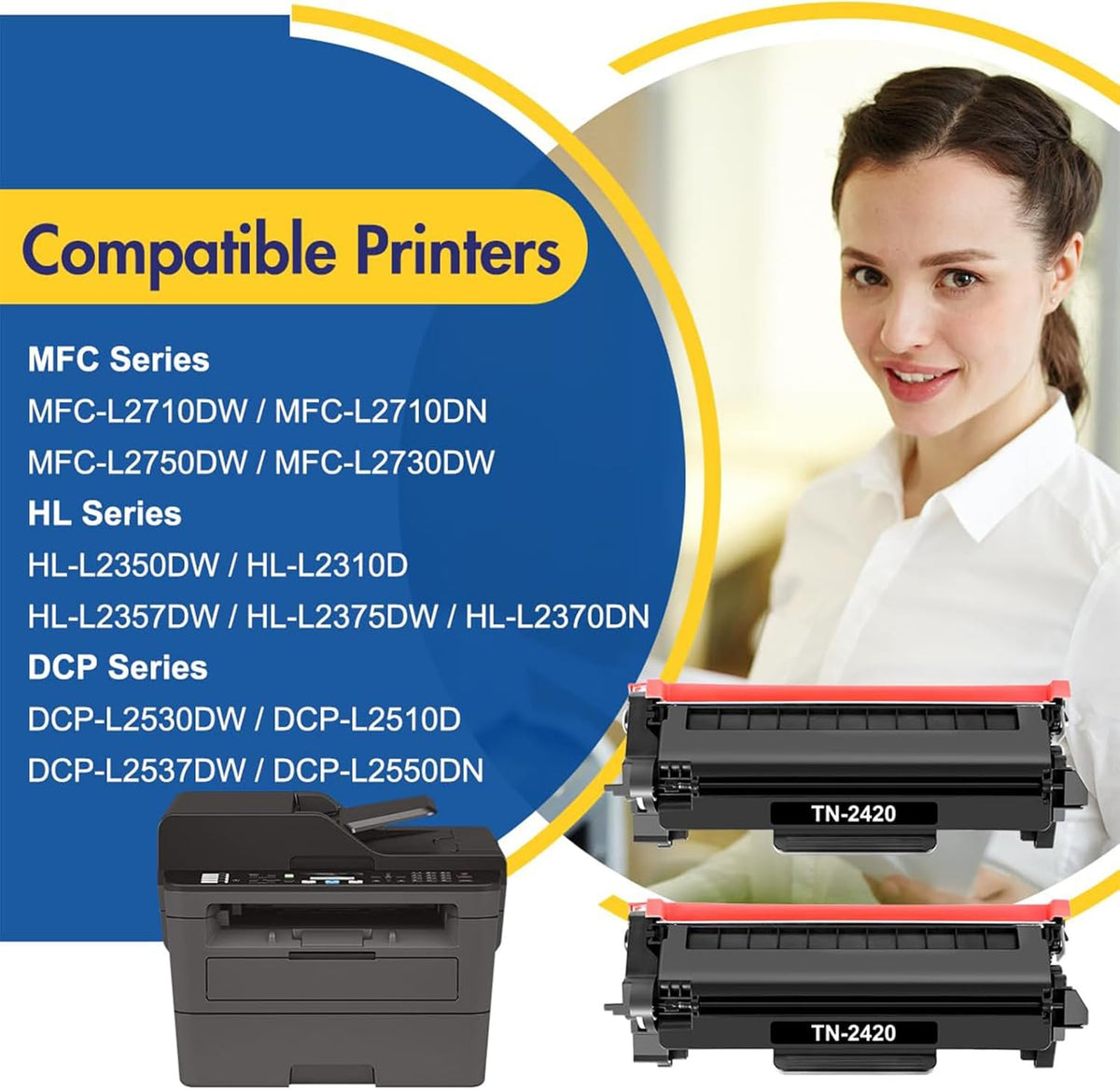 2-Pack TN2420 Toner Cartridge for Brother HL-L2350DW Toner TN-2420 TN2410 TN-2410 MFC-L2710DW MFC-L2710DN HL L2350DW HL-L2310D DCP-L2530DW MFC-L2750DW DCP-L2510D MFC-L2730DW DCP-L2550DN HL-L2375DW Ink