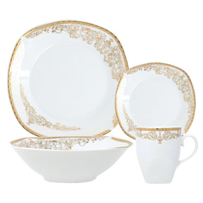 16PC Square Dinner Set Porcelain Dining Soup Plate Bowl Mug Dinnerware Printed