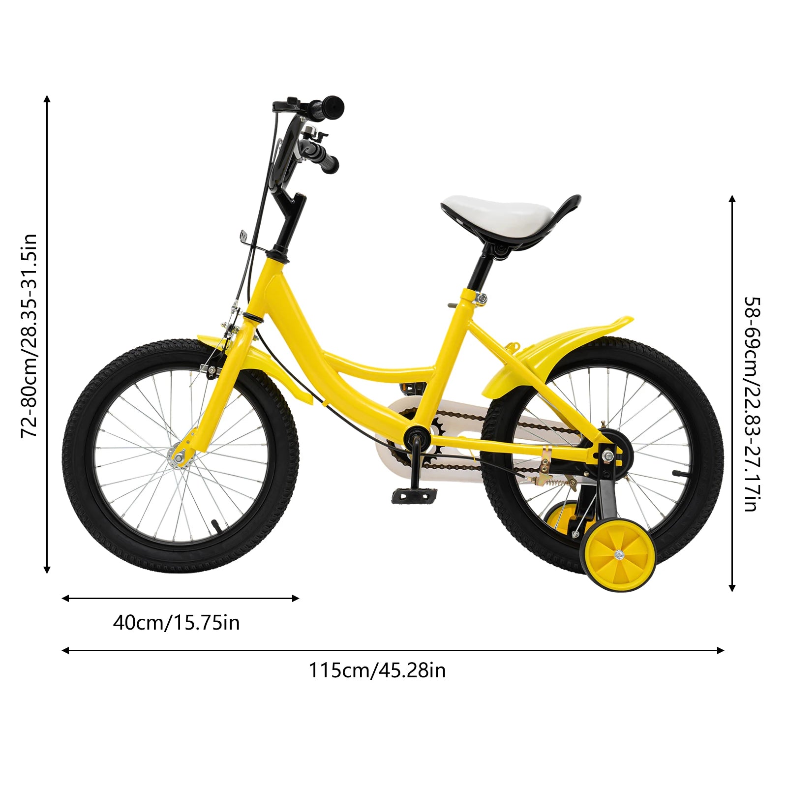 16 Inch Children Bicycle with Training Auxiliary Wheels for Kids Height of 105 to 135CM Adjustable Height Seat Front Rear Brakes