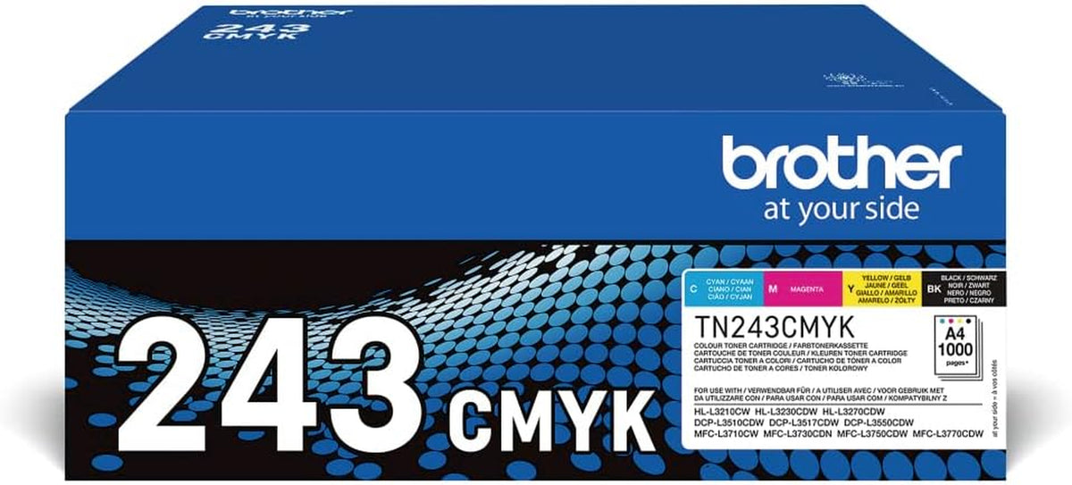 TN-243BK/TN-243C/TN-243M/TN-243Y Toner Cartridges, Black/Cyan/Magenta/Yellow, Multi-Pack, Standard Yield, Includes 4 X Toner Cartridges,  Genuine Supplies