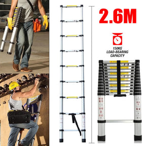 2.6M-5M Telescopic Ladder Sturdy Aluminum Telescoping Extension Ladder 330Lb Max Load EN131 for Household Outdoor Work