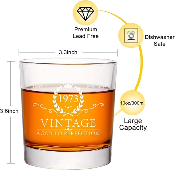 51th Birthday Gifts for Men and Women, Whiskey Glass Set in Gift Box, 51th Birth