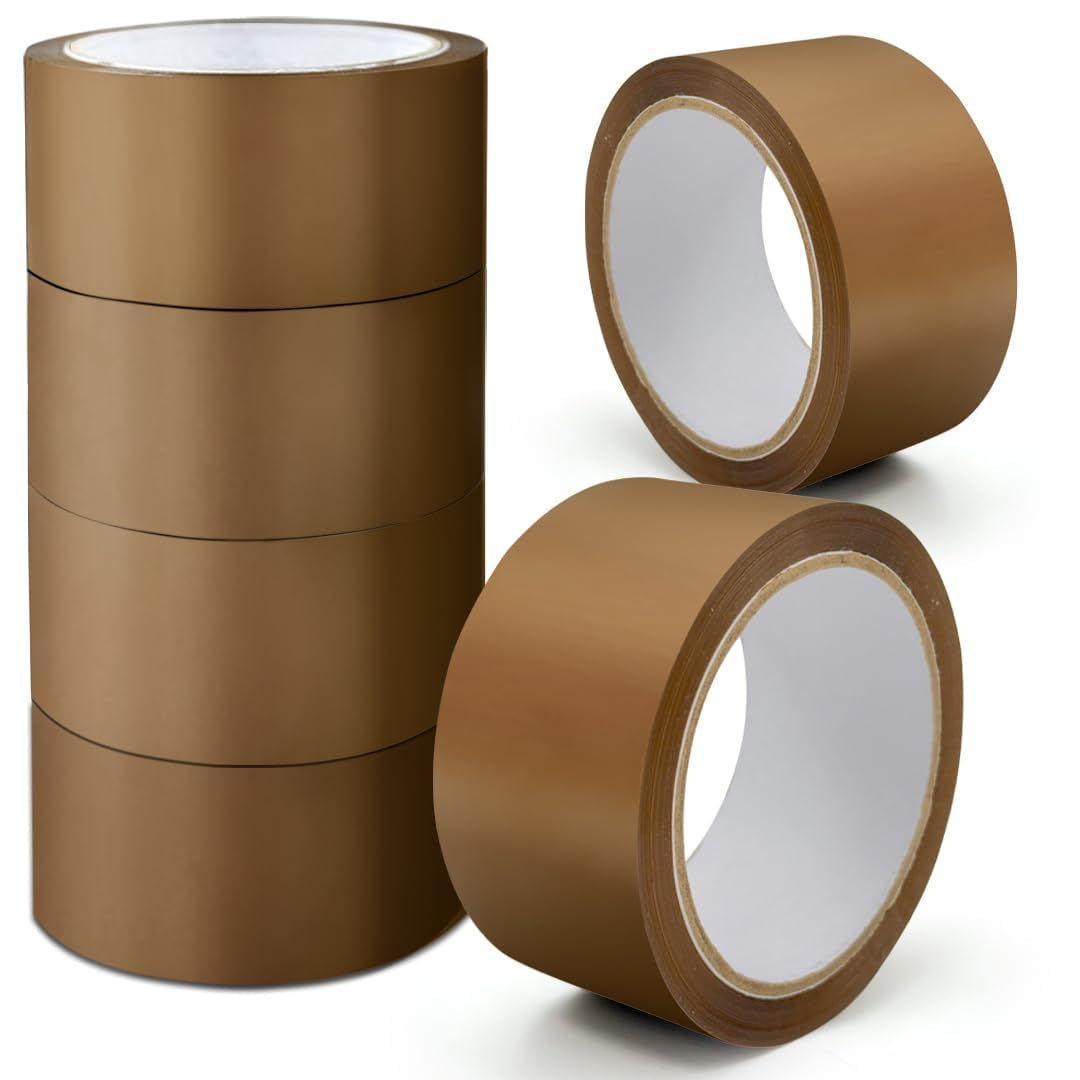 Packaging Tape, Industrial Duty Brown Parcel Tape 6 Rolls with Low Noise - 48Mm X 66M, Secure Sticky Brown Tape for Box Packaging, Moving Boxes, Packing Tape Strong for Moving House (6 Rolls)