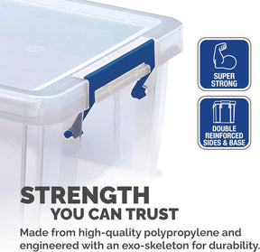 4X 10L Plastic Storage Boxes with Lids. Prostore Super Strong Stackable Plastic Storage Boxes (14 X 34 X 21.5Cm), Made in the UK, Clear