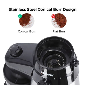 1140W Espresso & Cappuccino Coffee Machine & Conical Burr Coffee Grinder Combo Set- Milk Frother, Coffee Grinder with 15 Precise Settings