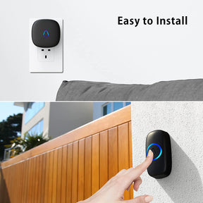 Wireless Doorbell, Plug in Waterproof Battery Operated Cordless Doorbell Operating at 1,000 Feet Long Range with 58 Chimes 5 Volume Levels LED Light Easy Install for Home, School, Office,Black