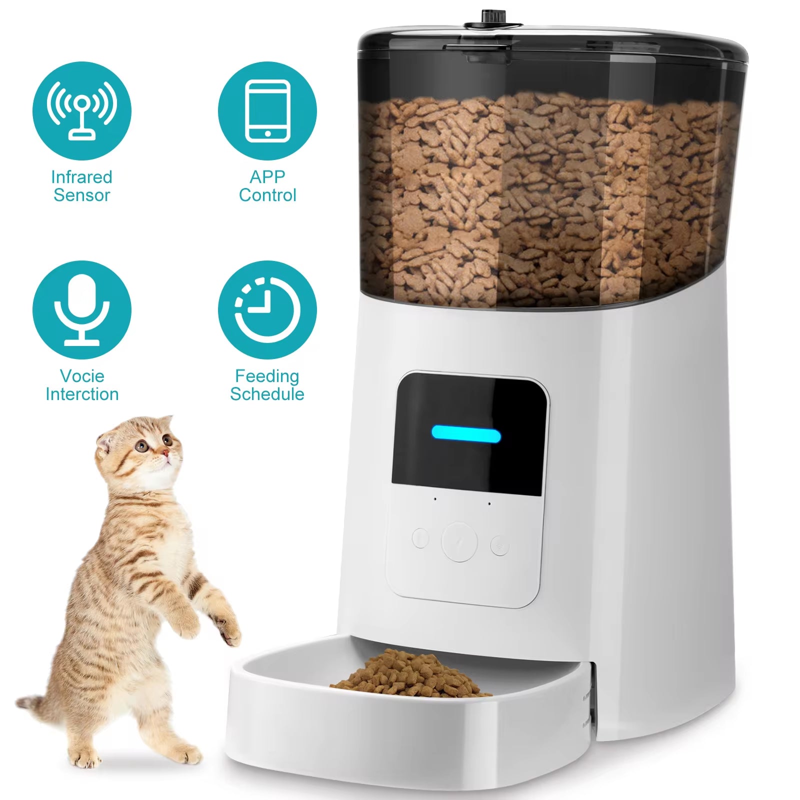 6L Automatic Pet Feeder Wi-Fi Enabled Smart Feed Dog Cat Feeder Smartphone App for Mobile Voice Recorder and Programmable Feeder