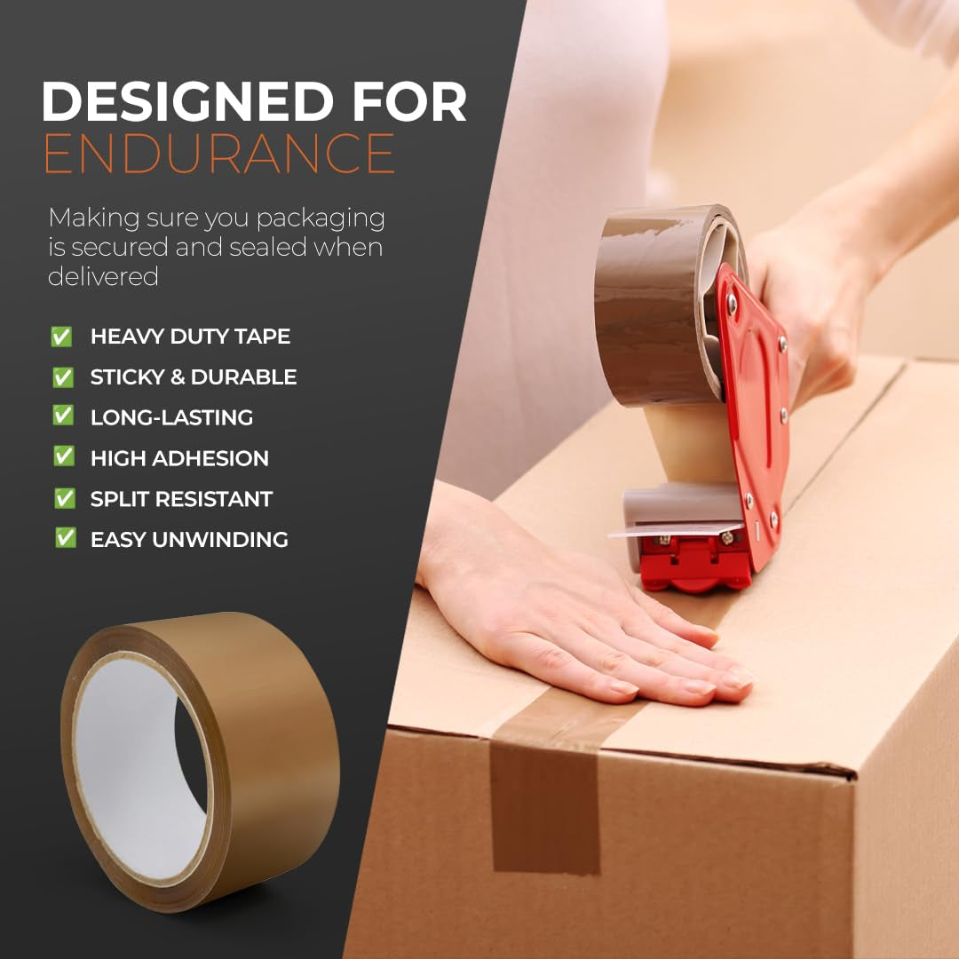 Packaging Tape, Industrial Duty Brown Parcel Tape 6 Rolls with Low Noise - 48Mm X 66M, Secure Sticky Brown Tape for Box Packaging, Moving Boxes, Packing Tape Strong for Moving House (6 Rolls)