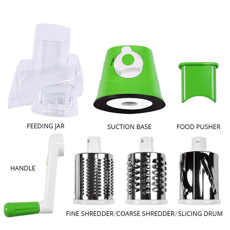 3 Drum Blades Cheese Grater Rotary Handheld Fruit Vegetable Slicer Shredder_14