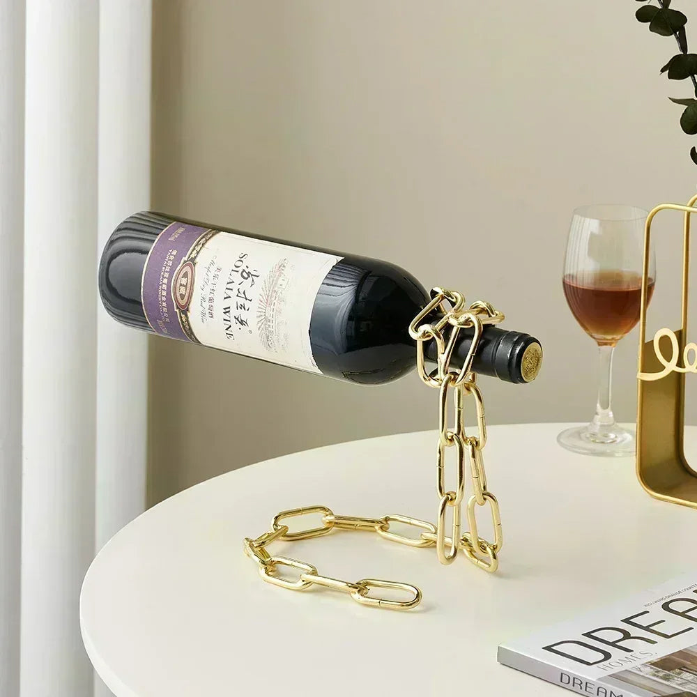 Magic Floating Wine Bottle Holder Unique Link Chain Rack for Airborne Bottle Display_14